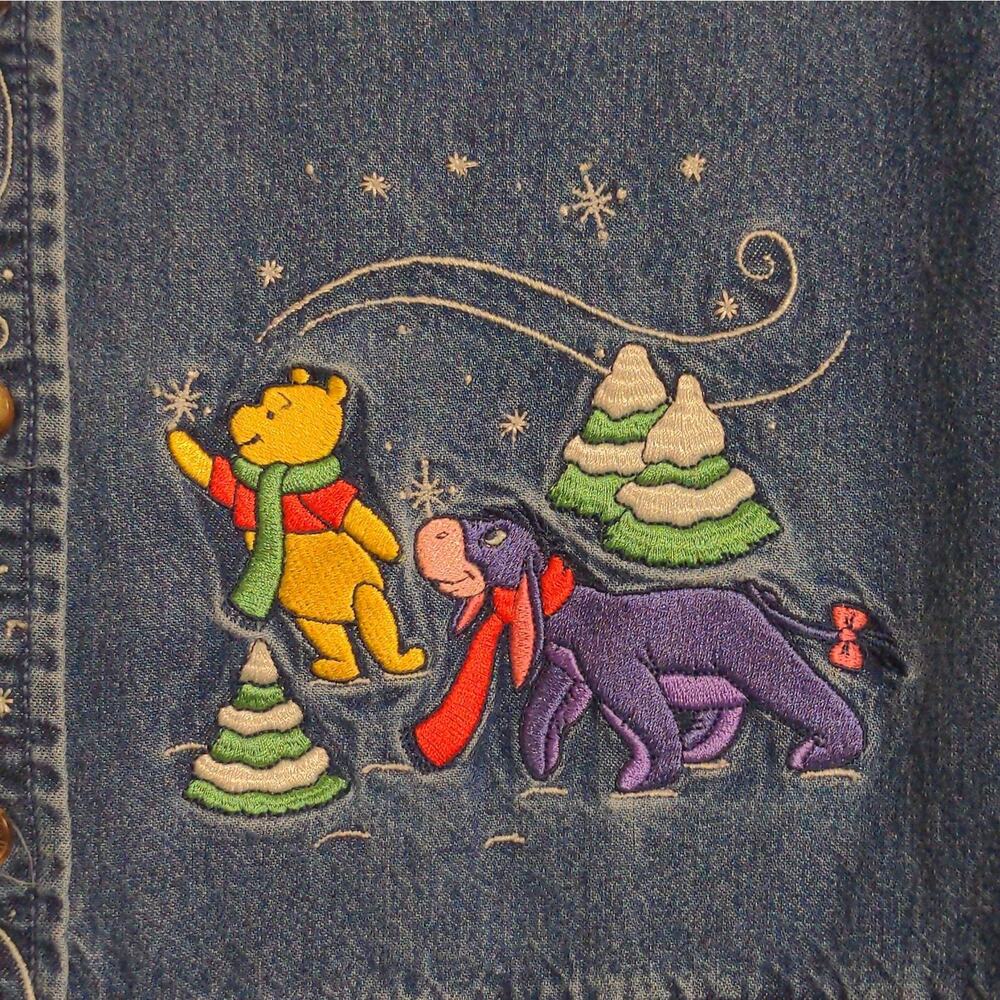 Disney Womens Shirt Dress Blue Denim Long Sleeve Embroidered Winnie The Pooh M - Picture 5 of 14